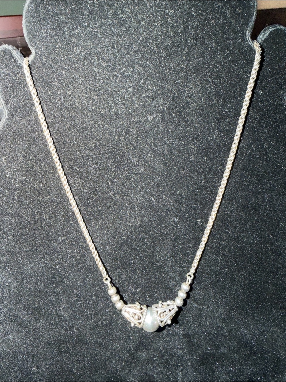 VintagevSterling Silver Rope Chain Necklace Filigree Beads 18” 13g